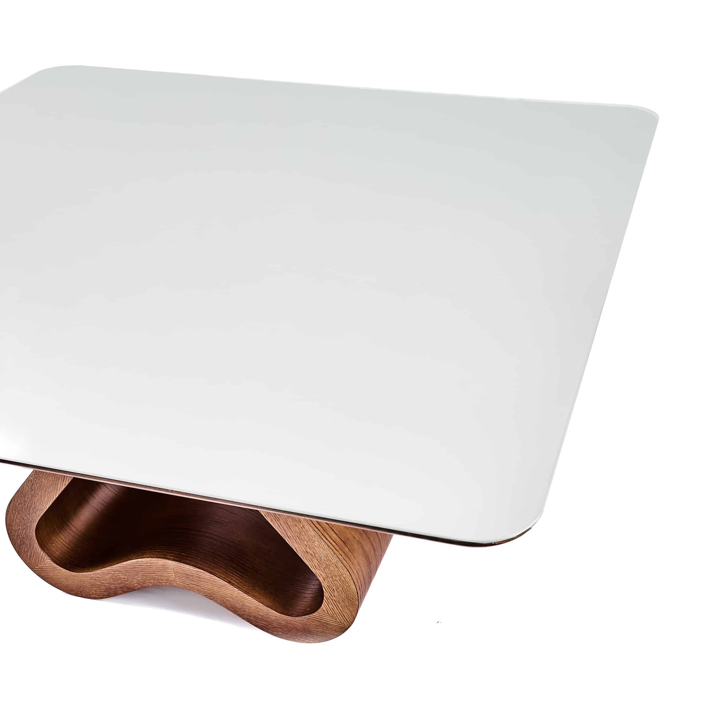 MESA ALBA CUADRADA 1.50mt IMBUIA TOPE VIDRO OFF WHITE: imagen 3