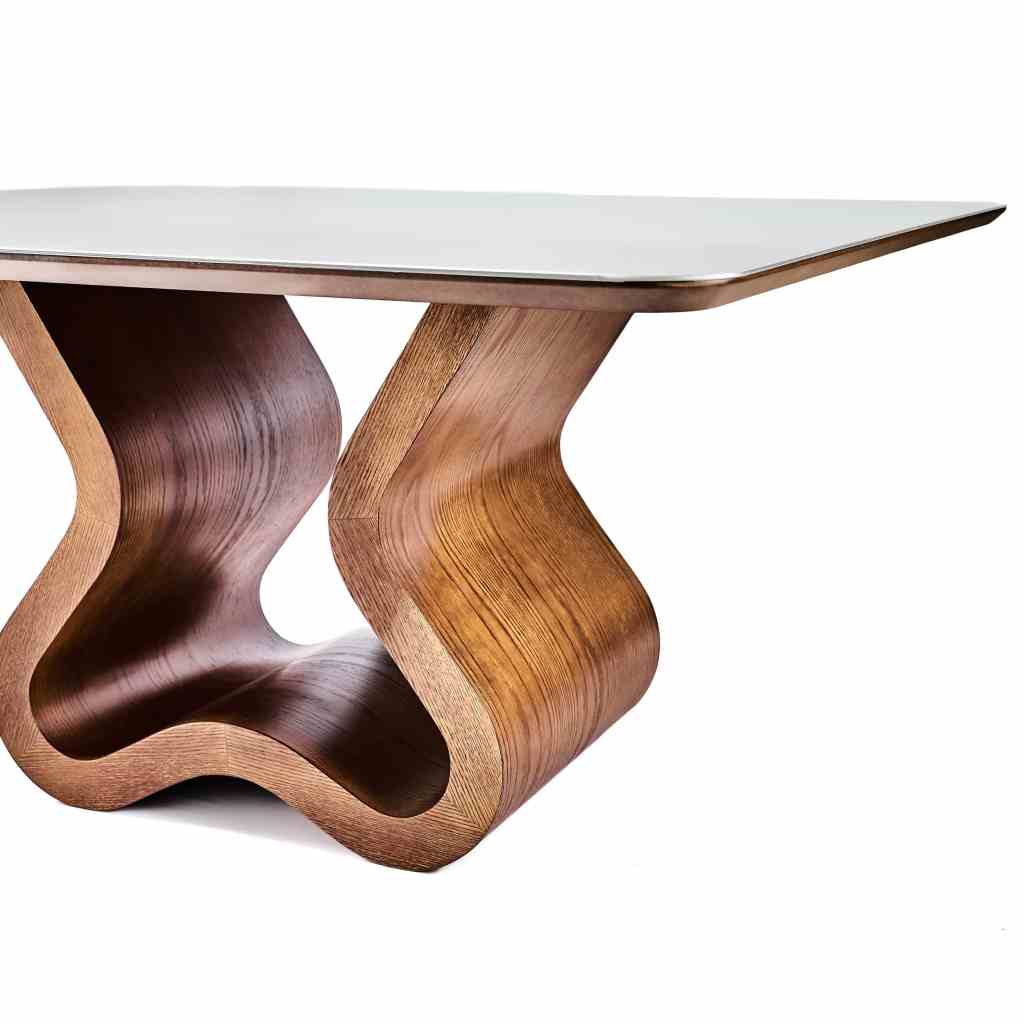 MESA ALBA CUADRADA 1.50mt IMBUIA TOPE VIDRO OFF WHITE