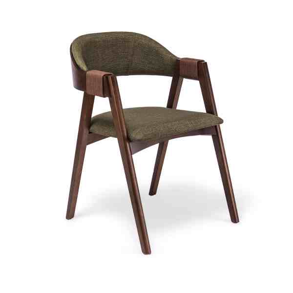 Silla Corda en madera imbuia con cuerda marrón y tapizado verde diseño moderno
