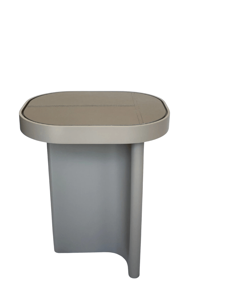 Sidetable Magna en laca fendi con tope en recouro cinza, mesa lateral moderna de