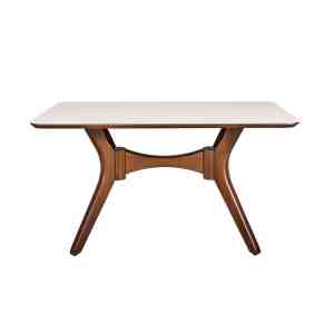Mesa Wendy de 1.37 × 90 cm con base de madera maciza Imbuia y tope de vidrio Off White, Tribeca Home.