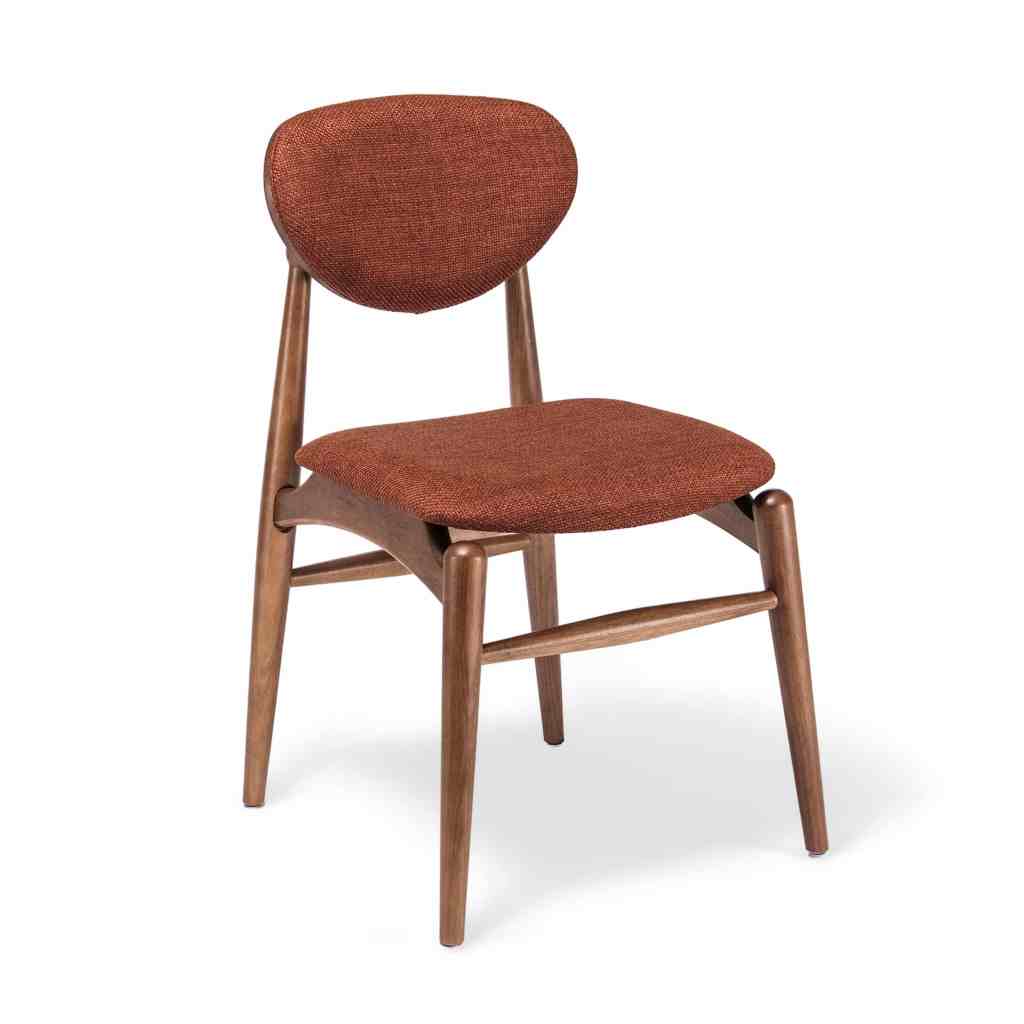 Silla Lena madera oscura tapizada terracota diseño moderno Panamá