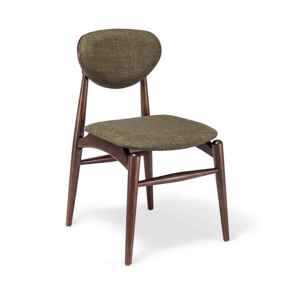 Silla Lena en madera oscura con tapizado verde diseño moderno