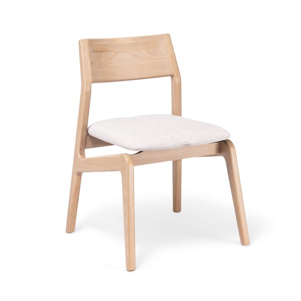 Silla Voga en madera clara con asiento tapizado beige diseño moderno