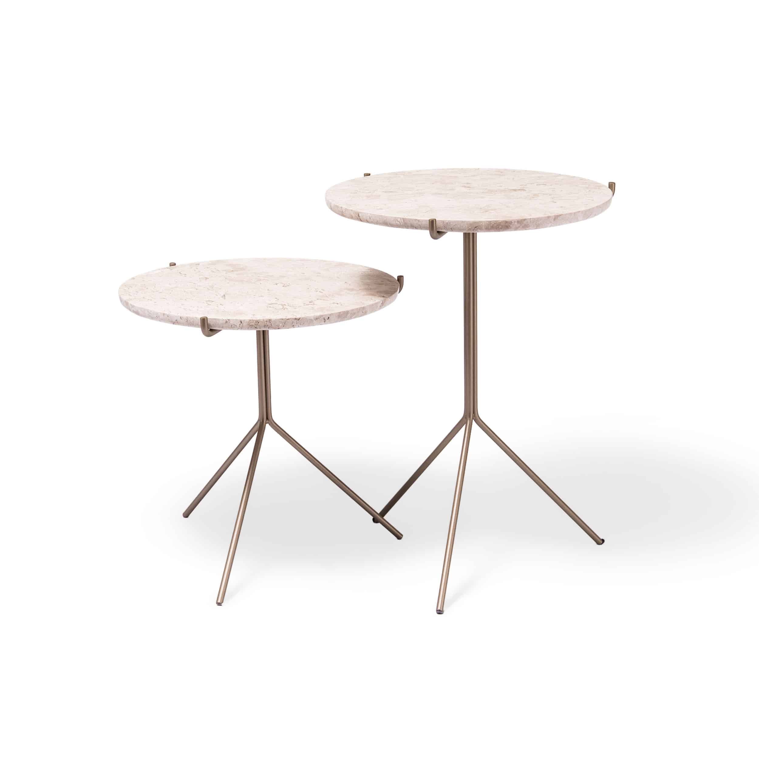 Mesas Auxiliares Lis en Mármol con Base Metal Champagne (Set de 2)
