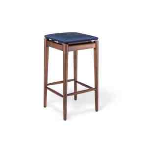 Banqueta Dora de madera con asiento tapizado en tela azul, diseño moderno para isla de cocina