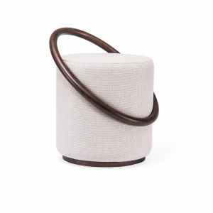 Puff giratorio beige con aro de madera diseño moderno Panamá