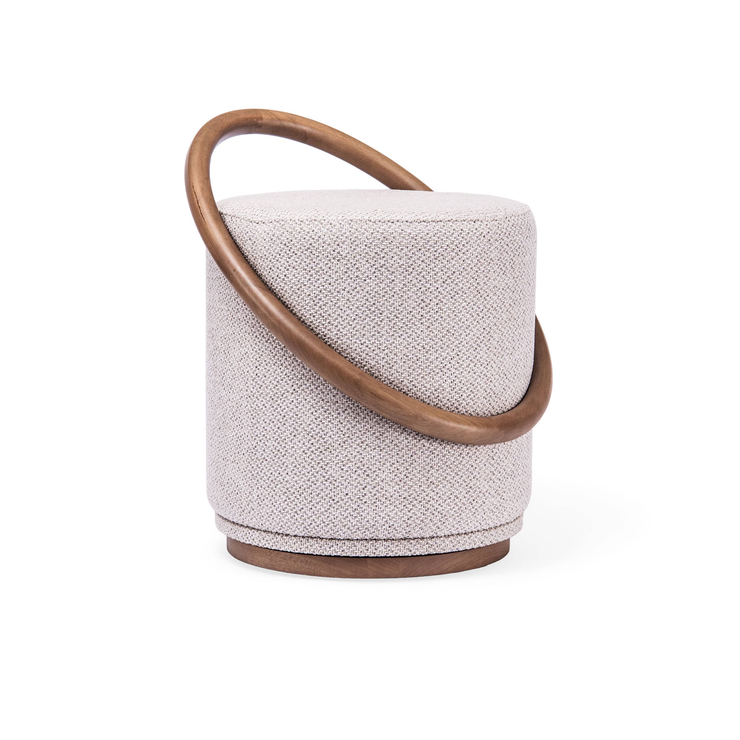 Puff giratorio beige con aro de madera diseño moderno Panamá