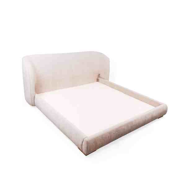 Cama Bali King tapizada en tela beige diseño moderno contemporáneo