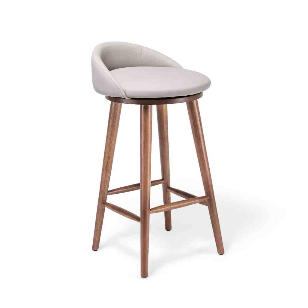 Banqueta Clara giratoria con asiento tapizado en Querina color claro y base de madera