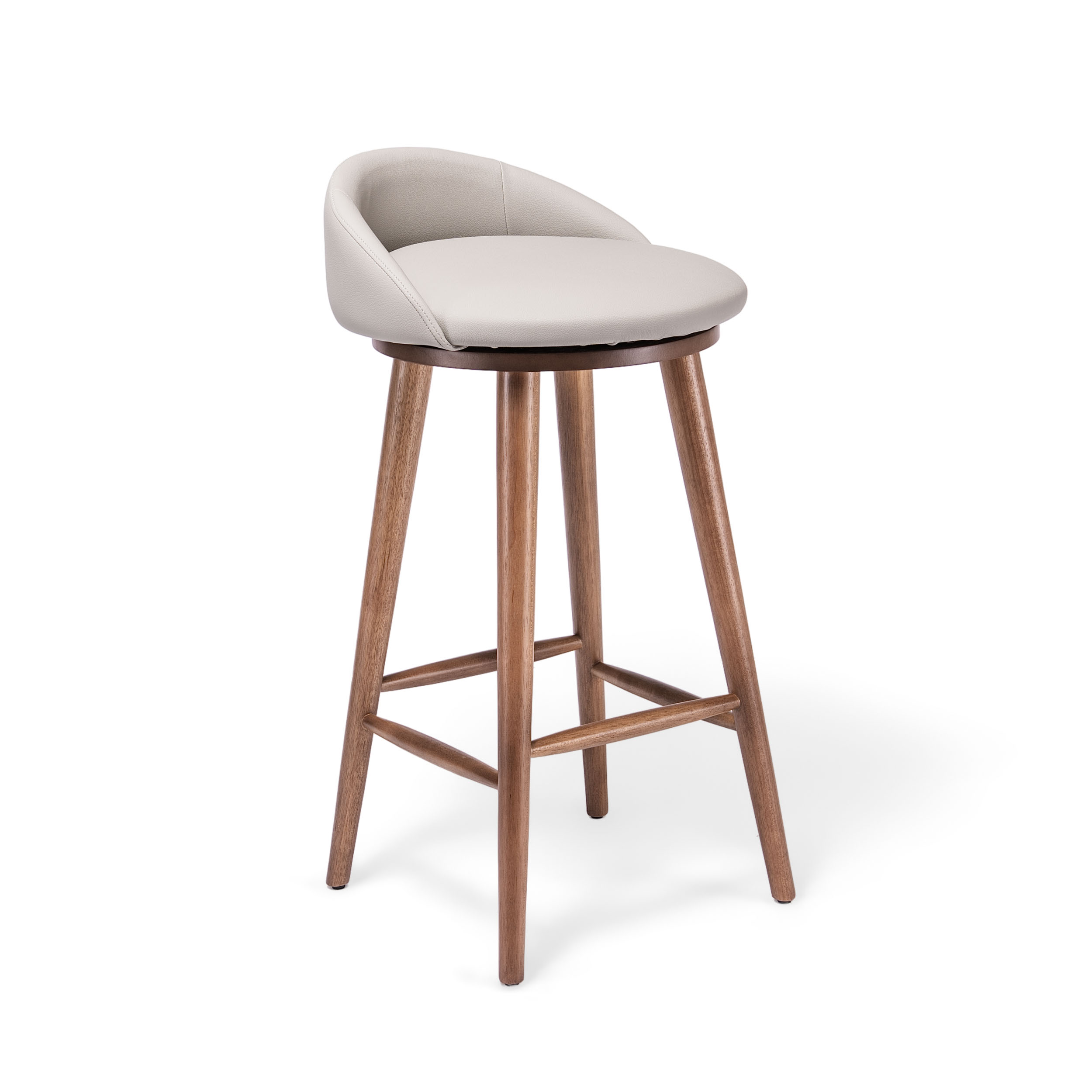 Banqueta Clara giratoria con asiento tapizado en Querina color claro y base de madera