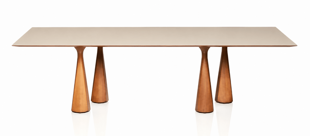 MESA AGATA CASTAÑO 2.40mt TOPE VIDRIO BEGE